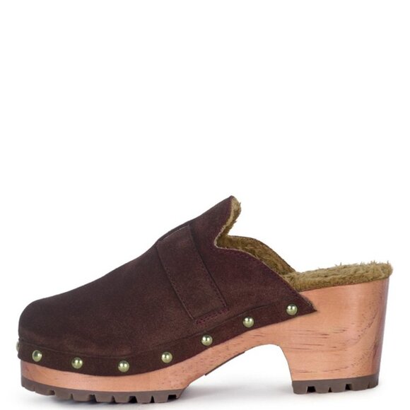 PRUNUS BUCKLED SUEDE ROUND TOE MULE CLOGS Brown - Picture 4 of 7